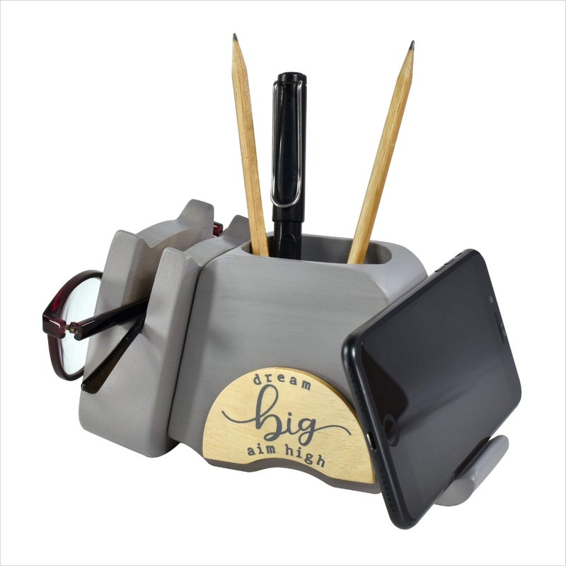 I'm Wood Multipurpose Eyeglass Phone Pen & Pencil Holder Stand Stationery Desk Organizer Accessories, For Home Office Desktop Decor Birthday Graduation Gifts â€œDream Big Aim Highâ€ (Cat) - Image 3